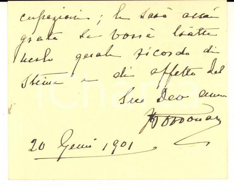 1901 PALERMO Biglietto Gabriele BORDONARO per invio libro - AUTOGRAFO 10x8 cm
