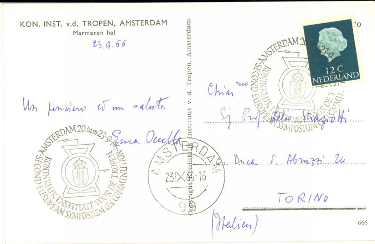 1966 AMSTERDAM Cartolina prof. Enea OCCELLA - AUTOGRAFO FP VG