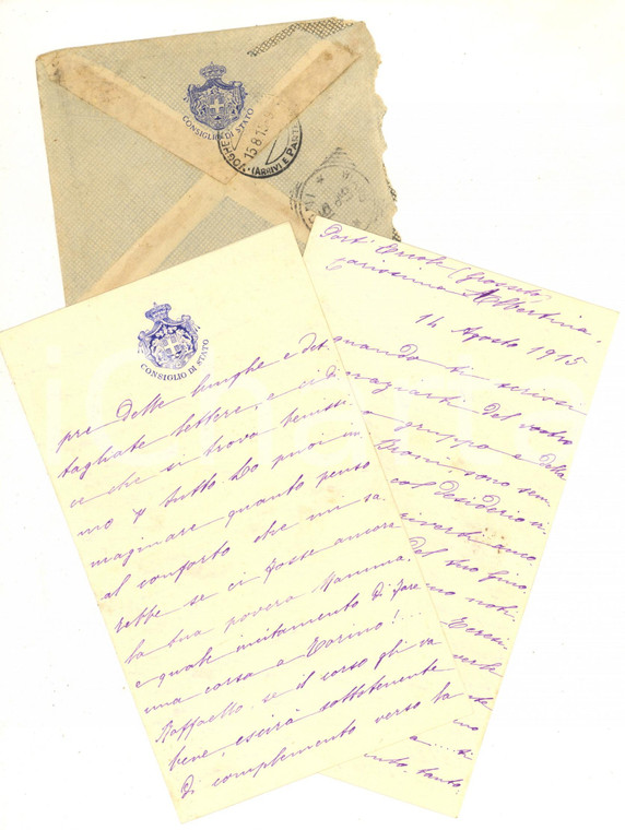 1915 WW1 PORTO ERCOLE Lettera Maria CHIESA su carta intestata CONSIGLIO DI STATO