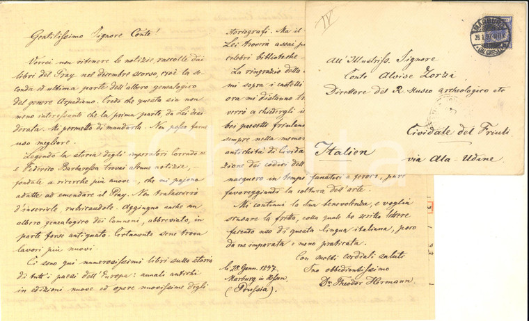 1897 MARBURG HESSEN Lettera Theodor HERMANN su dinastia ungherese - AUTOGRAFO