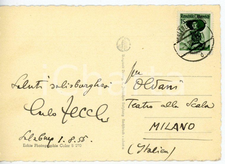 1955 SALISBURGO Pianista Carlo ZECCHI *Cartolina con AUTOGRAFO FG VG