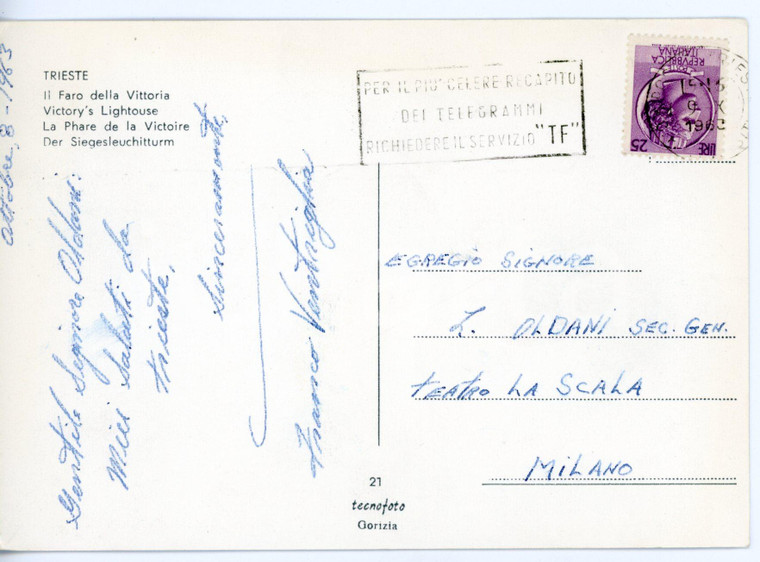 1963 TRIESTE - LIRICA Basso Franco VENTRIGLIA *Cartolina con AUTOGRAFO - FG VG