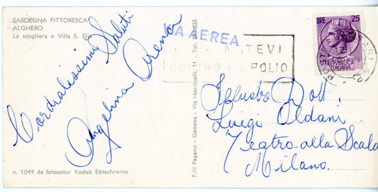 1970 ca SASSARI - LIRICA Soprano Angelina ARENA - Cartolina con AUTOGRAFO FP