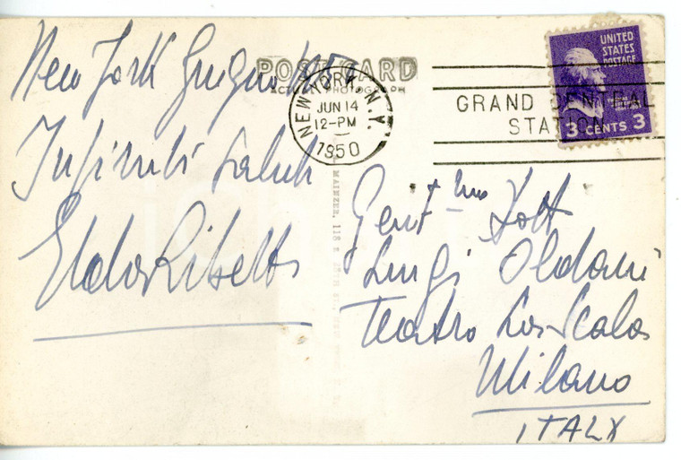 1950 NEW YORK - LIRICA Soprano Elda RIBETTI - Cartolina con AUTOGRAFO FP VG