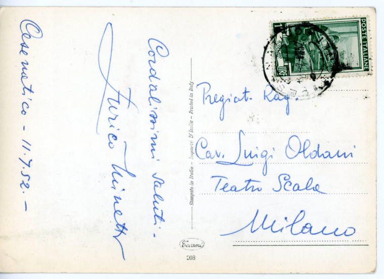 1952 CESENATICO Violinista Enrico MINETTI *Cartolina con AUTOGRAFO - FG VG