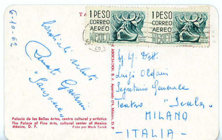 1962 CITTÀ DEL MESSICO - LIRICA Tenore Renato GAVARINI - Cartolina con AUTOGRAFO