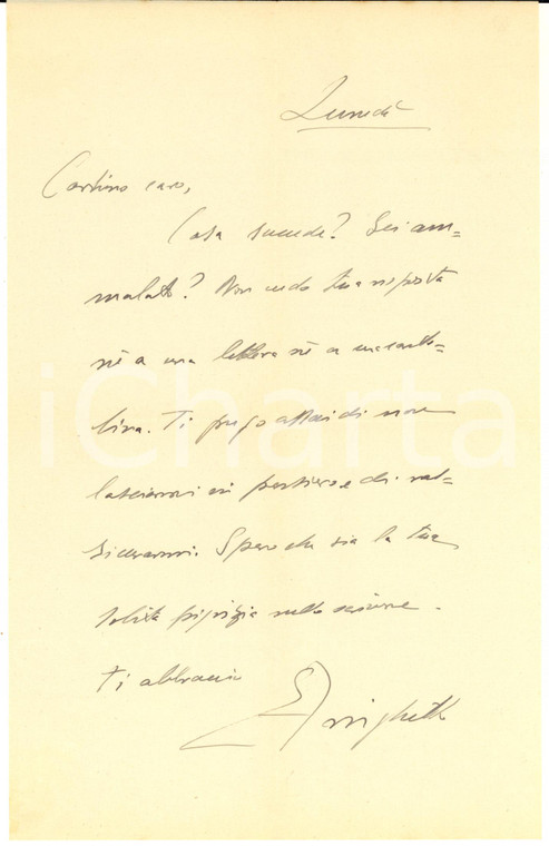 1935 ca VENEZIA (?) Lettera Enrico TUROLLA preoccupato per  familiare *AUTOGRAFO