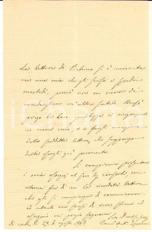 1863 FIRENZE Lettera canonico Antonio ZANNONI per giovane alunno - AUTOGRAFO