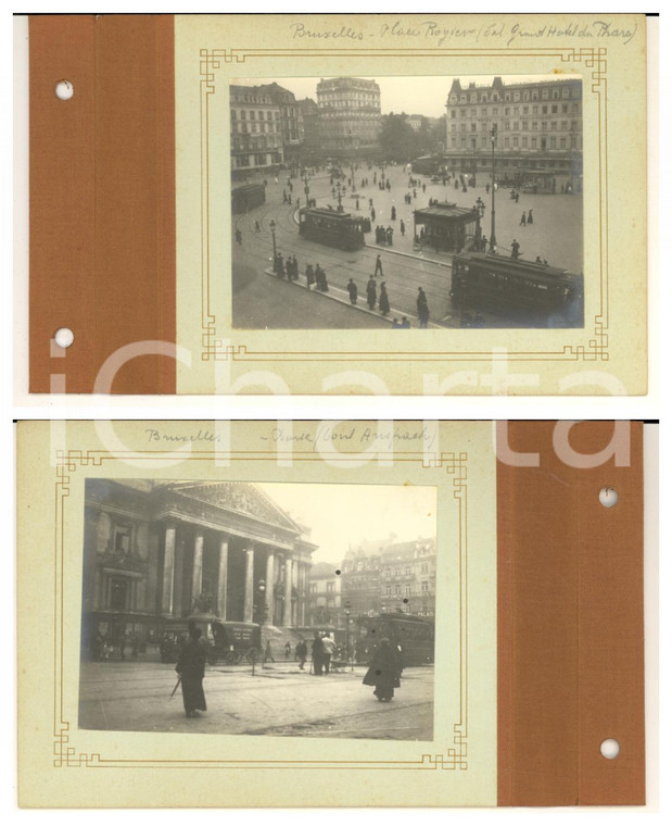 1910 ca BRUXELLES Place Rogier - Borsa - Lotto 2 foto VINTAGE ANIMATE TRAM