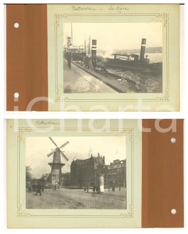 1910 ca ROTTERDAM La Mosa - Mulini - Lotto 2 foto VINTAGE ANIMATE Battelli