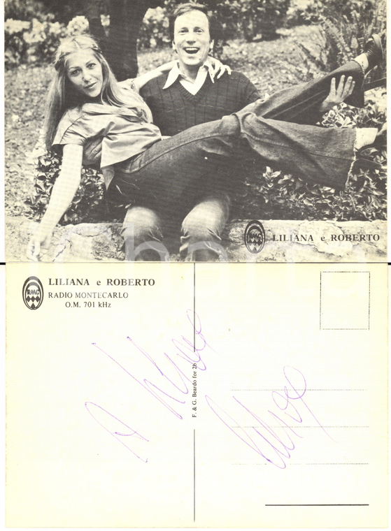 1970 ca RADIO MONTECARLO Liliana e Roberto - Cartolina con AUTOGRAFO FG