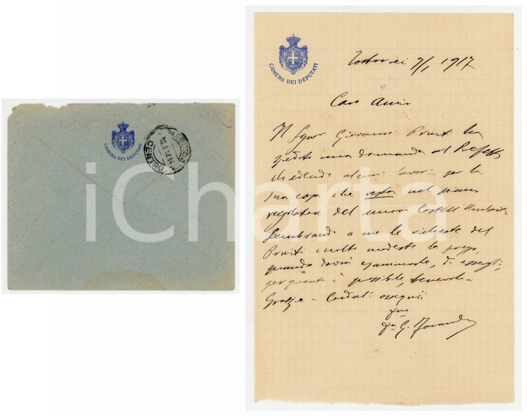 1917 TORTORICI Lettera on. Giuseppe FARANDA per raccomandazione - AUTOGRAFO