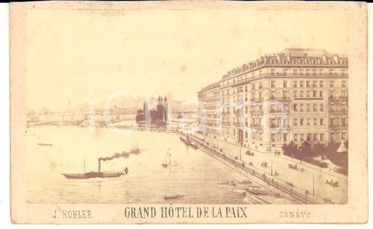 1870 ca GENEVE Panorama con GRAND HOTEL DE LA PAIX - Foto ANIMATA J. HENRY CDV