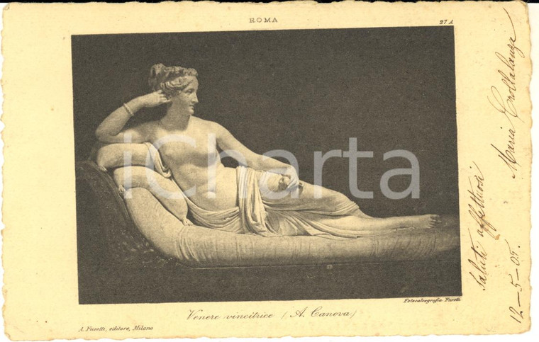 1905 A. CANOVA "Venere vincitrice" - Cartolina Maria CROLLALANZA FP VG