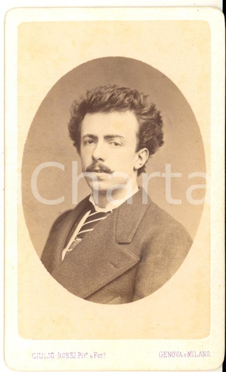 1880 ca MILANO Ritratto maschile con cravatta a righe *Foto Giulio ROSSI CDV