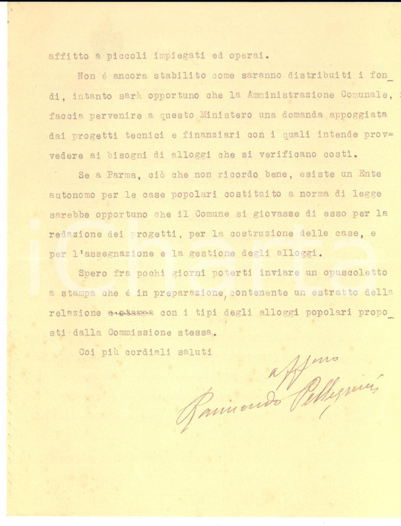 1926 ROMA Ministero dell'Economia - Lettera Raimondo PELLEGRINI - AUTOGRAFO
