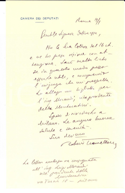 1950 ca ROMA Camera dei Deputati - Lettera on. Roberto TREMELLONI - AUTOGRAFO
