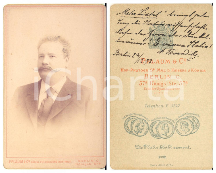 1892 BERLIN Ritratto del botanico A. THORNDIKE - Foto con AUTOGRAFO CDV