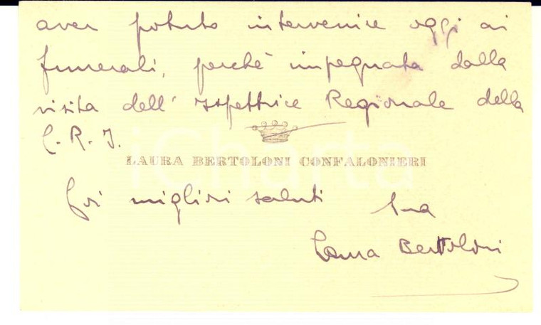 1940 ca SARONNO Biglietto Laura BERTOLONI CONFALONIERI - AUTOGRAFO