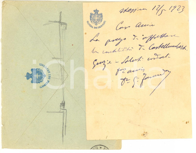1923 MESSINA Lettera on. Giuseppe FARANDA per lavoro urgente - AUTOGRAFO