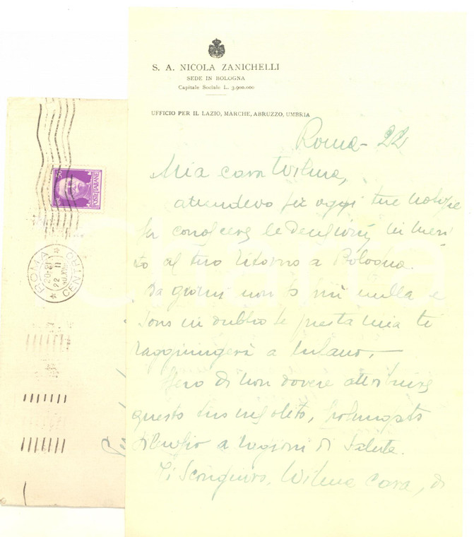 1940 ROMA S.A. Nicola ZANICHELLI Ufficio LAZIO - Lettera su carta intestata