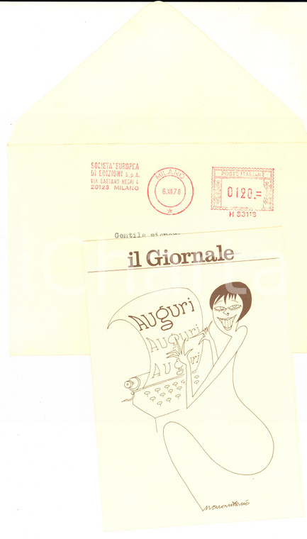 1978 MILANO IL GIORNALE Biglietto di auguri ILLUSTRATO - VINTAGE