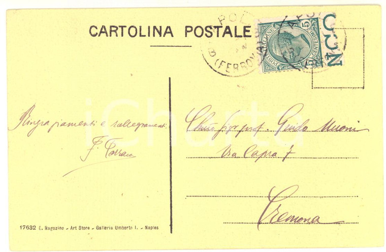 1910 ca NAPOLI Cartolina Francesco TORRACA a Guido MUONI - AUTOGRAFO FP VG