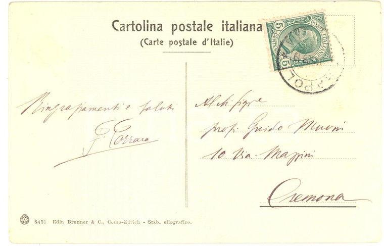 1908 NAPOLI Cartolina Francesco TORRACA a Guido MUONI - AUTOGRAFO FP VG