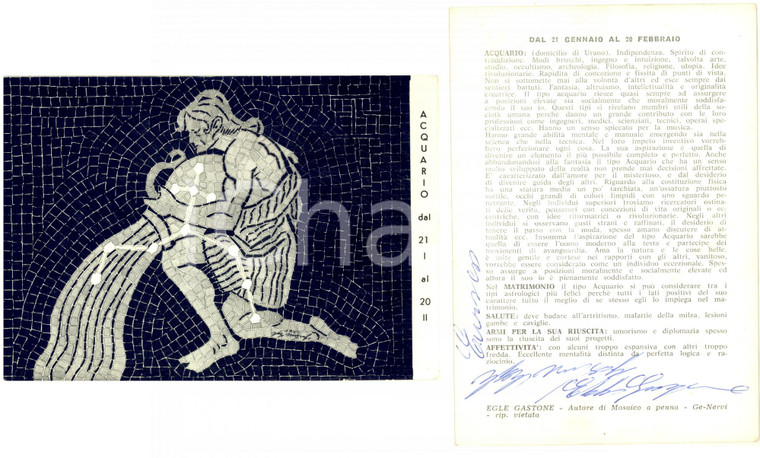 1960 ca Egle GASTONE Mosaicista -  Cartolina "Acquario" - AUTOGRAFO FG VG