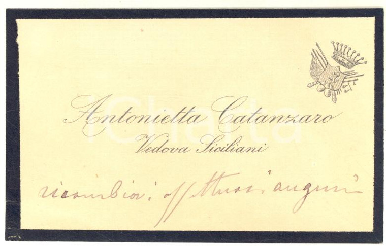 1940 ca s.l. Biglietto nobile Antonietta CATANZARO vedova SICILIANI  - AUTOGRAFO