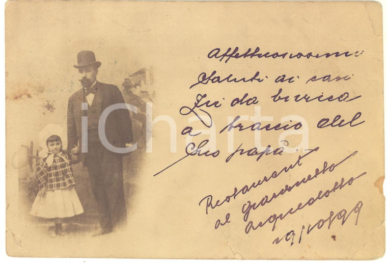 1899 TRIESTE Famiglia MORPURGO - Padre e figlia al ristorante - Foto cartolina