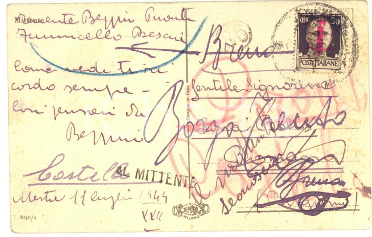 1944 VENEZIA MESTRE Cartolina ten. Giuseppe PIRONTI scrittore - AUTOGRAFO FP VG