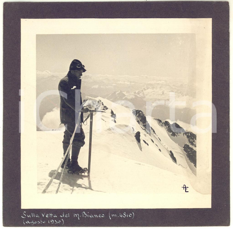 Agosto 1930 MONTE BIANCO Ritratto di alpinista in vetta - Foto 13x13 cm