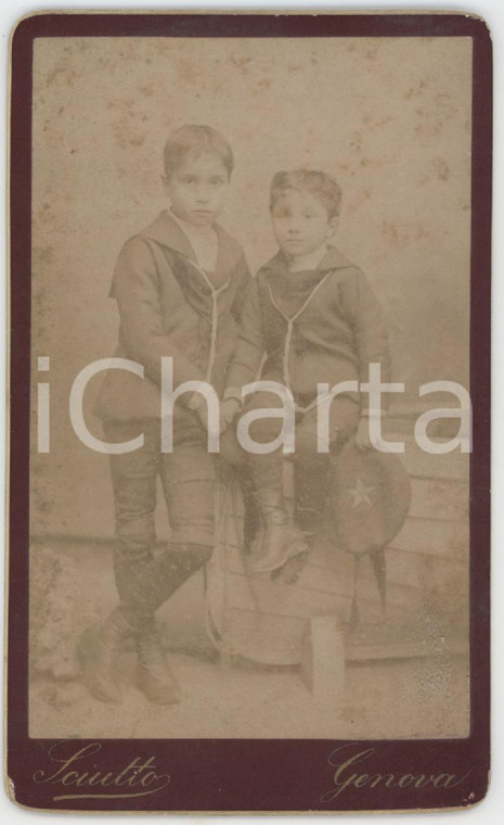 1880 ca GENOVA Ritratto di due fratellini - Foto G.B. SCIUTTO - CDV