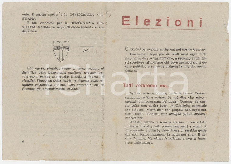 ELEZIONI Amministrative 1946 - DEMOCRAZIA CRISTIANA - Pieghevole PROPAGANDA