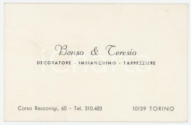 1950 ca TORINO - BENSO & TERESIO Decoratore Imbianchino - Biglietto da visita