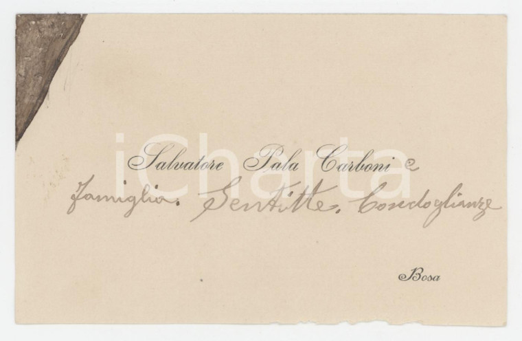 1920 ca BOSA (OR) Salvatore PALA CARBONI - Biglietto da visita AUTOGRAFO