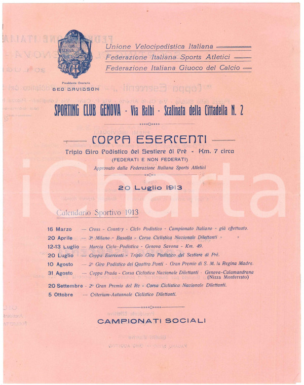 1913 SPORTING CLUB GENOVA - Coppa Esercenti - Giro Podistico Sestiere di PRE'