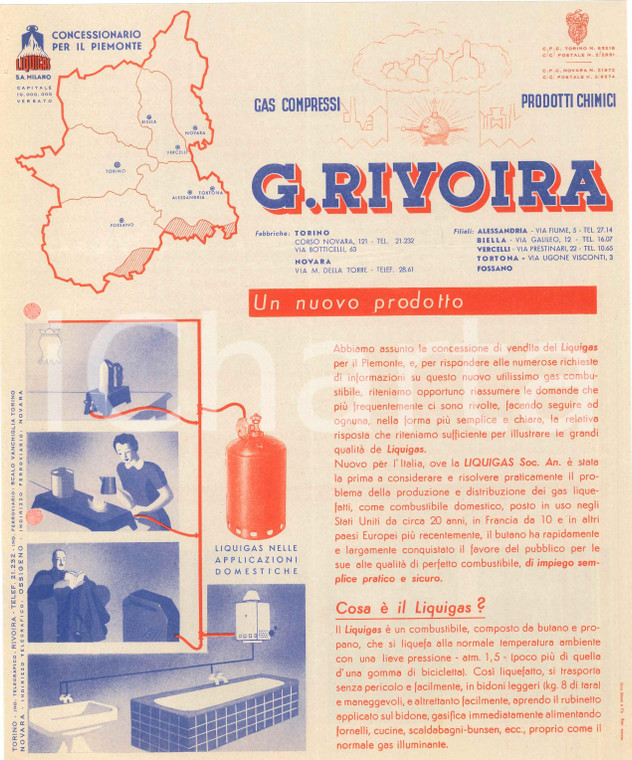 1938 MILANO - LIQUIGAS cucina - Concessionario RIVOIRA gas compressi *Volantino