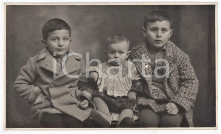 1931 BAMBINI ITALIA Tre fratelli in abiti invernali *Foto anonima 14x8 cm