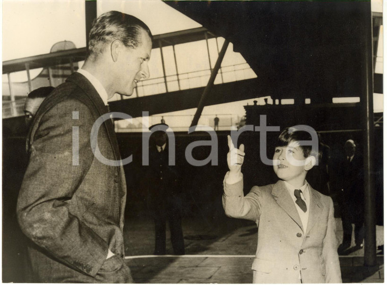 1956 LONDON AIRPORT - DUKE PHILIP of Edinburgh with PRINCE CHARLES of Wales