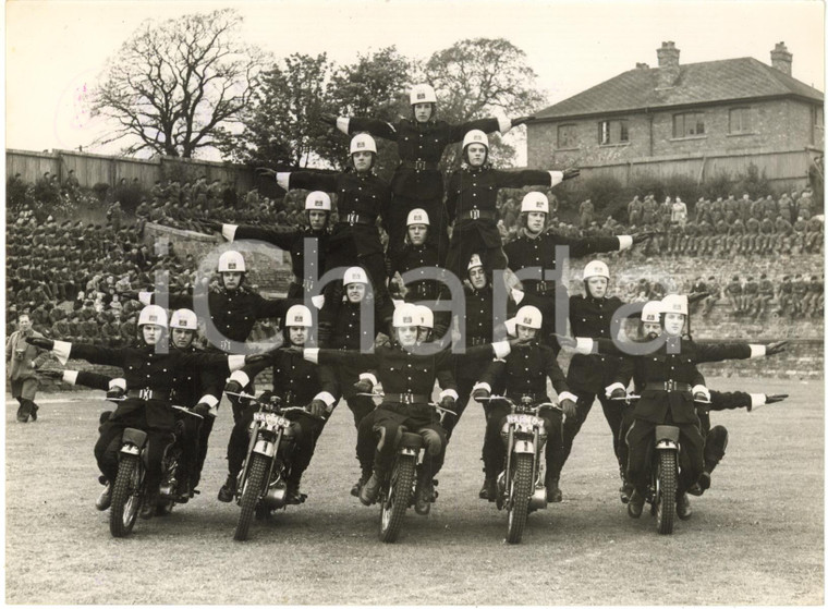 1953 CATTERICK CAMP - Riders of ROYAL CORPS OF SIGNALS perform on motorbikes