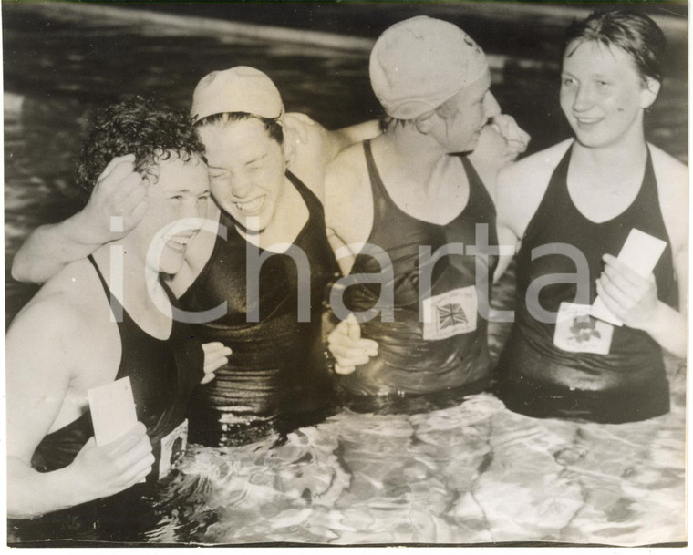 1958 CARDIFF Empire Games - British team wins 4x100 metres medley swimming race