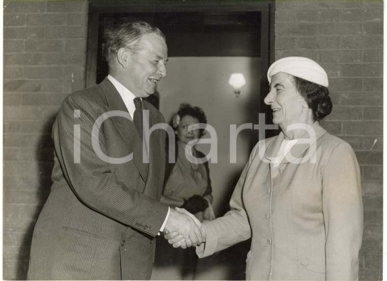 1959 LONDON AIRPORT Selwyn LLOYD welcomes Golda MEIR Israeli Foreign Minister  