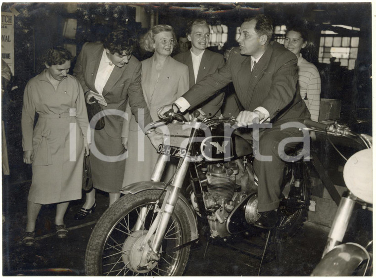 1957 LONDON WOOLWICH Associated Motor Cycles - Russian tourist tries a motorbike