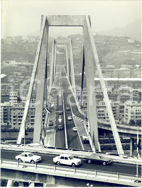 1967 GENOVA Veduta aerea del PONTE MORANDI dopo l'inaugurazione - Foto 24x18 cm