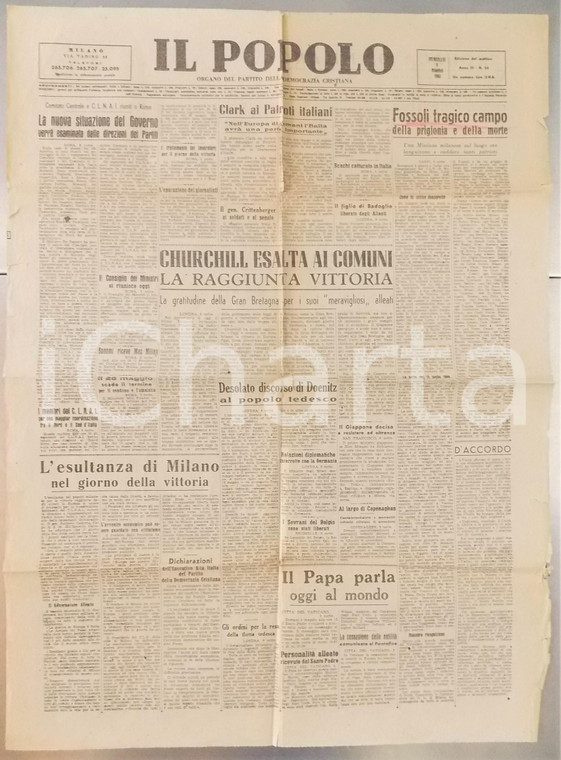 1945 IL POPOLO Visita C.L.N. MILANO al campo di prigionia di FOSSOLI - Giornale