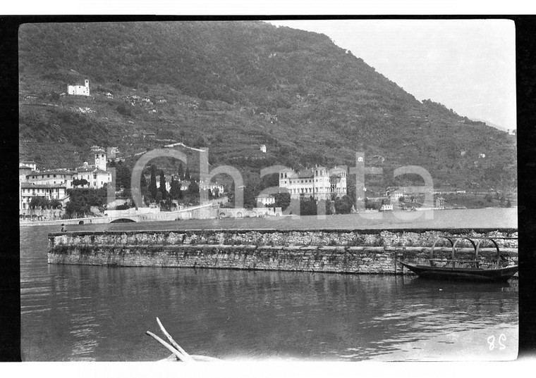 6x9cm NEGATIVO ORIGINALE * 1920 GRAVEDONA Veduta panoramica con castello