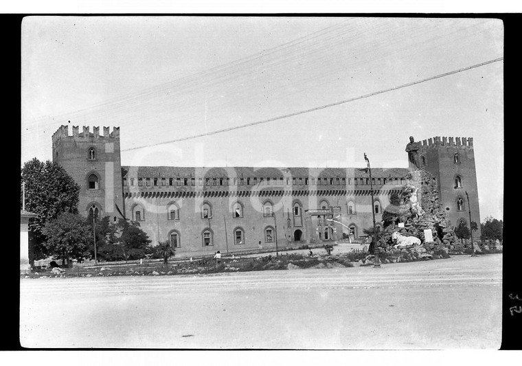 6x9cm NEGATIVO ORIGINALE * 1920 PAVIA Castello Visconteo e monumento a Garibaldi