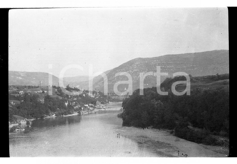 6x9cm NEGATIVO ORIGINALE* 1921 FRIULI Tratto del fiume Tagliamento (?)